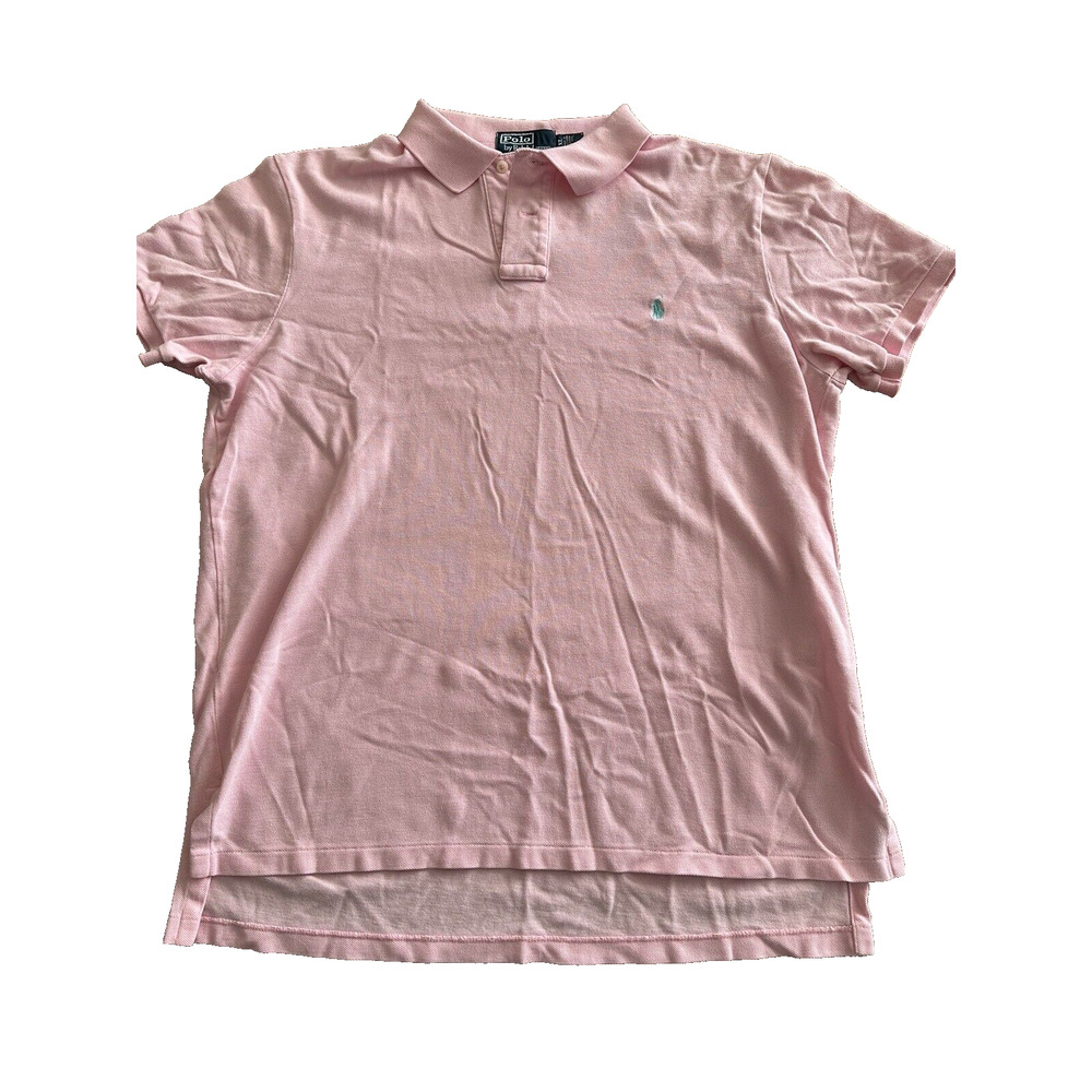 Ralph Lauren Polo Golf Shirt Custom Fit Mens XL Pink w/Teal Pony Short Sleeve